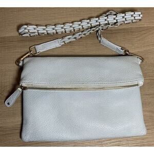 Street Level Foldovee Blue Chan Leather Crossbody With Woven Gold Link Strap